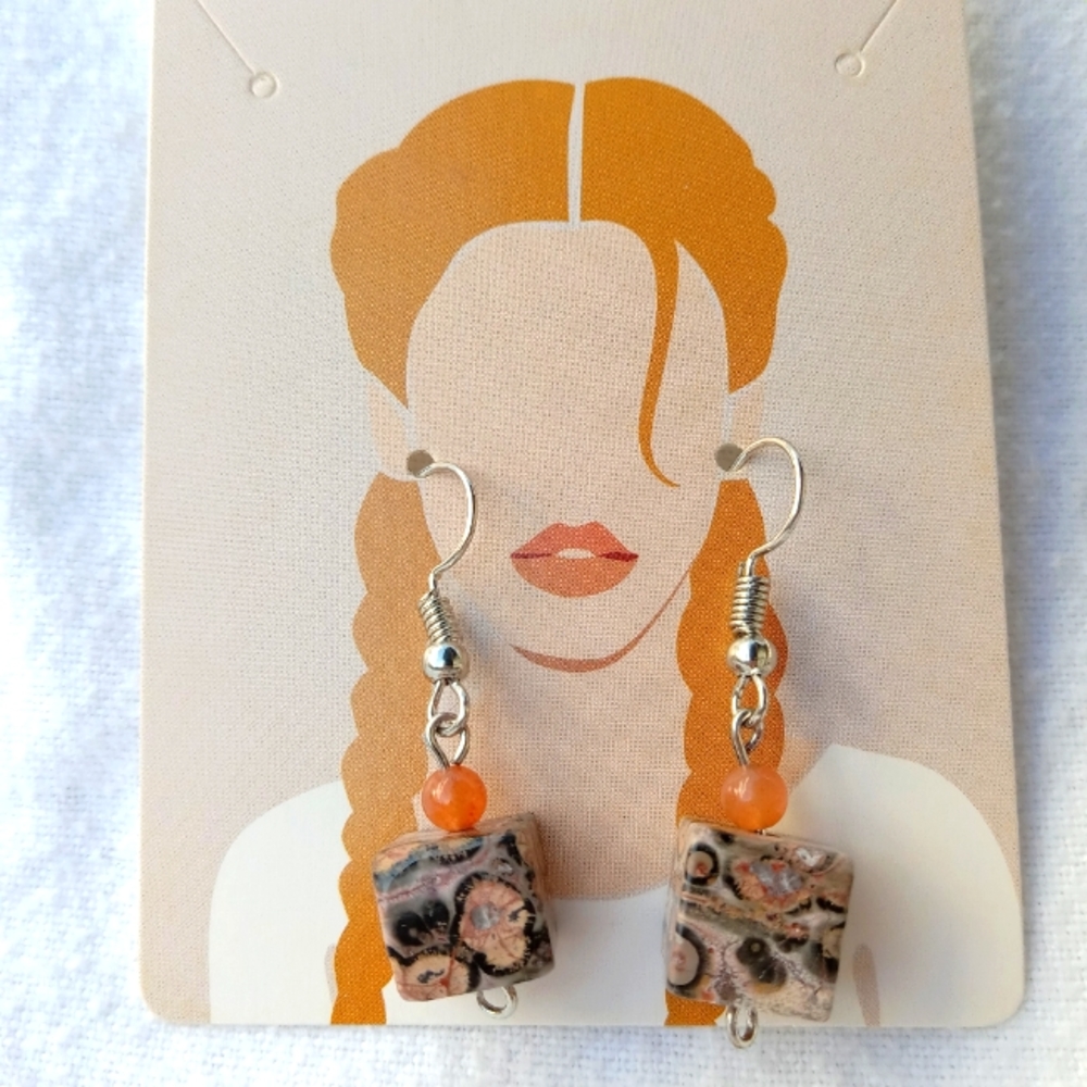 Square Marbled Bead Dangle Earrings